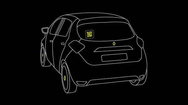 Esi- ja tagaklaasil asuv QR-kood - QRescue - Renault